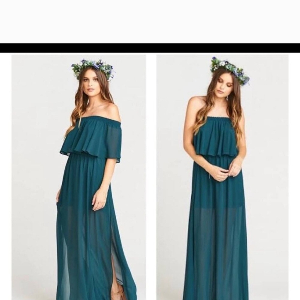 Show Me Your Mumu Hacienda Maxi Dress in Deep Jade Chiffon
